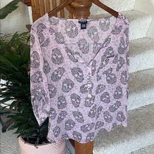 Torrid Blush Pink Cheetah Skull Print Sheer Pop Over  Blouse